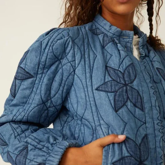 NEW Free People Quinn Quilted Jacket IN Indigo Combo 1125 6s3 - Picture 4 of 8